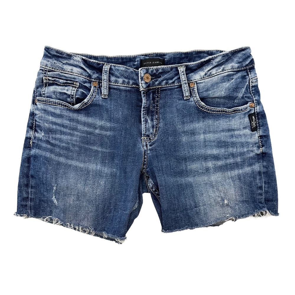 SILVER JEANS Boyfriend Cut‎ Off Jean Shorts • 29 • medium blue denim • raw hem